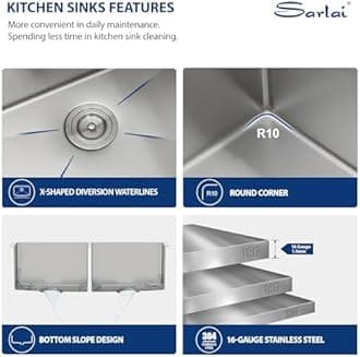 Sarlai 33 Undermount Sink Double Bowl - 33x19 Kitchen Sink Undermount Stainless Steel 16 Gauge Round Corner Double Bowl 50/50 Sink Basin
