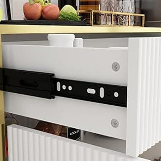 ECACAD Modern Sideboard Buffet Storage Cabinet with Ripple Doors, Drawer & 6 Storage Compartments, Kitchen Cupboard Console Cabinet with Metal Legs for Living Room, Entryway, White & Gold