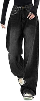EMMIOL Women Baggy Jeans Mid-Low Waist Boyfriend Streetwear Vintage Jeans Wide Leg Denim Pants