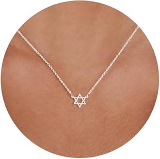 Silver Necklace for Women, 14K White Gold Plated Dainty Infinity Bead Star of David Starfish Sun Hummingbird Butterfly Flower Palm Tree Plane Sunflower Pendant Necklaces Simple Jewelry