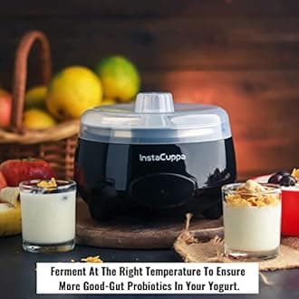 InstaCuppa Automatic Probiotic-Rich Yogurt Maker with Auto Temperature Regulation, Easy To Operate Electric Curd Maker Machine for Home, Premium 304 Stainless Steel Inner Container, 1 Liter, Black