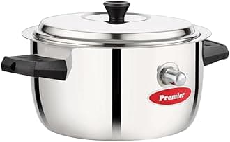 Premier Stainless Steel Milk Boiler 2 Litre with Whistle Indication and Induction Base, Lightweight, Durable Handle Heat Resistant, Easy to Use Dishwasher Safe Versatile Milk Boiler