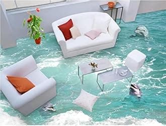 Wall Mural Wallpaper 116 x 83 inch (Width x Height) 3D Flooring Custom Waterproof 3D PVC Flooring Waves a Dolphin 3D Bathroom Flooring Painting Photo Wallpaper for Walls 3D