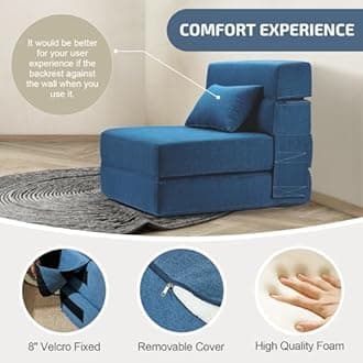 Folding Sofa Bed with Pillow- Convertible Chair Floor Couch & Sleeping Mattress - Foldable Memory Foam Sleeper for Living Room/Dorm/Guest Room/Home Office/Apartment/Upstairs Loft, Navy Blue
