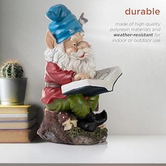 Alpine Corporation 34 cm Tall Outdoor Garden Gnome Reading a Book Yard Statue Decoration