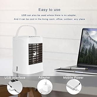 BAIAA Portable Air Cooler, Personal Space Air Conditioners, With 3 Speeds, 4 In 1 Evaporative Coolers, Humidifier and Purifier, for Home and Office, Travel (White)