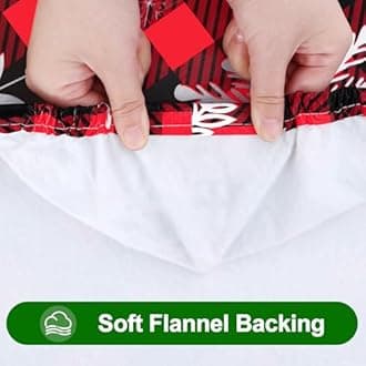 Smiry Plastic Christmas Tablecloth, Buffalo Plaid Waterproof Elastic Fitted Table Covers, Wipeable Flannel Backed Vinyl Tablecloths for Dinner, and New Year Celebration (Black & Red, 30x48 Inches)