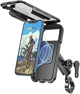 iMESTOU Waterproof Motorcycle Wireless Mount with USB-C Fast Charger, Anti-Theft 1" Ball Phone Holder with Aluminum Handlebar Mounting Base Fits for 5.5"-6.8" Cellphones (L)