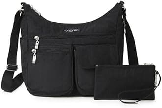 Unisex Lightweight Multi-Pocketed, Spacious Water-Resistant Crossbody Bag with RFID Wristlet (Black)