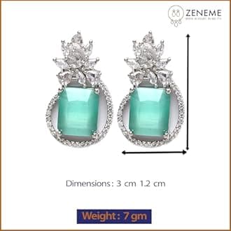 ZENEME Rhodium-Plated American Diamond studded Paisley Shaped Studs Earrings For Women & Girls