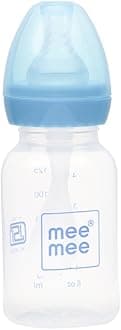 Mee Mee 125ml 2 in 1 Baby Feeding Bottle with Spoon (Blue)