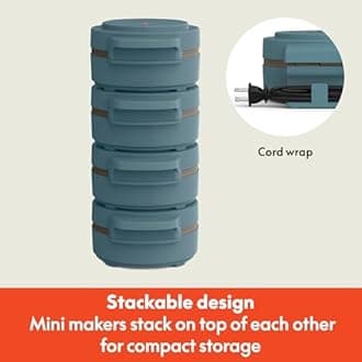 bella Snack-n-Store Min Waffle Maker, EverGood™ Ceramic Nonstick Coating, Cord Wrap, Ready Indicator Light & Cool Touch Handles, Stackable Design & Customizable Plates, 350 Watt, Surf
