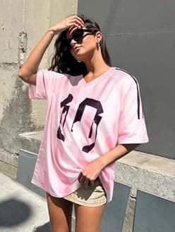 Oversized Jersey Shirts for Women Argentina Jersey Brazil Shirt Pink Soccer Mom Tshirts Y2k V Neck Short Sleeve Top
