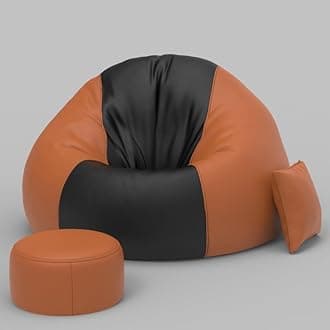 Biggie Bean Bag Chair 3XL with Beans Filled-Duo Pop Sofa-Two Tone One Vibe-Crafted for Comfort-Styled for Elegance with Free Cushion & Footrest (Matching Color : Sofa, Black Tan-Brown)