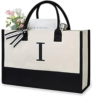 TOPDesign Personalized Initial Canvas Beach Bag, Monogrammed Gift Tote Bag for Women