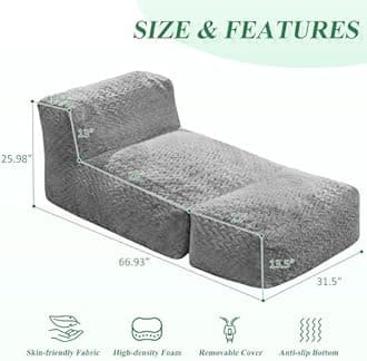 Hobestluk Bean Bag Chair Big Bean Bag Lounger for Adults Bean Bag Couch with Memory Foam Filled for Living Room, Bedroom or Balcony (Chevron Plush Grey)