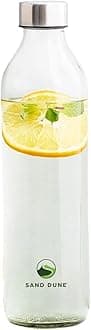 SAND DUNE Glass Water Bottle, 800 ml, with Leak-Proof Airtight Stainless-Steel Lid for Water, Smoothie, Juices - Reusable Travel Glass Drinking Fridge Bottle