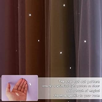 NICETOWN Rainbow Curtains for Kids - Star Cut Out Double Layer Blackout Curtains with Voile Thermal Privacy Protection for Nursery Bedroom Living Room, 2 Panels, W46 x L72 Inch (117x183 cm),Rainbow