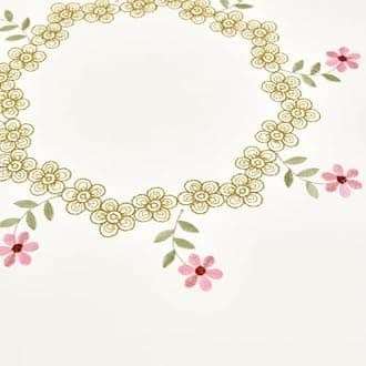 Wolkemer Jacquard Small Round Tablecloth Vintage Floral Embroidered Lace Beige Table Cover for Nightstand End Bedside Tabletop Decoration 33 Inch