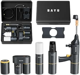 BAYU 6-in-1 Cordless Power Washer Gun Kit with Foam Bottle, Include Vacuum Cleaner 19000KPA, Car Tire Inflator, Power Bank 19200mAh, Flashlight with Lightshade, Cellphone stend (6Pcs)
