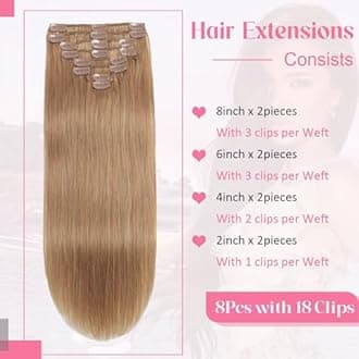Clip in Hair Extensions Real Human Hair 3.4oz/90g Clip ins 100% Brazilian Remy Human Hair Extension for Women 8pcs Per Set with 18 Clips Double Weft (14 Inch #27 Honey Blonde)