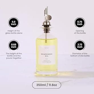 Olive Oil Dispenser Bottle for Kitchen, Oil Dispenser w. Weighted Pourer, Glass Bottle Dispenser for Kitchen, Olive Oil Cruet, Glass Olive Oil Bottle | 350ml, Set of 4