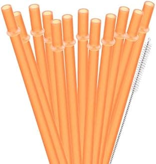 Dakoufish BPA Free 12 Piece 9 Inch Reusable Plastic Thick Drinking Straws for Mason Jar Yeti Rambler Plain Color（9inch，Orange）