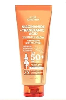 Luxe Organix Niacinamide + Tranexamic Acid Youthful Glow Whitening Serum Lotion, SPF 50+, 200ml