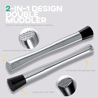 Homestia 2 in 1 Dual Ended Muddler for Cocktail, 10'' Stainless Steel Sturdy Cocktail kit for Fruit Bar Ice Crusher Muddler Tools Lemonade, Mixing Spoon Home Bar Tool Accessories for Drink (Silver