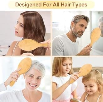 Bamboo Brush,Bamboo Hair Brushes for Women,Ergonomic Handle Fits the Hand Shape,Can Massage the Scalp,Can Be Used By Men,Women,Young and Old