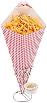 Conetek 10-Inch Eco-Friendly Finger Food Cones with Built-in Condiment Dipping Pocket: Perfect for Appetizers ââ‚¬â€œ Food-Safe Paper Cone with Picnic Print Styling ââ‚¬â€œ Disposable and Recyclabl