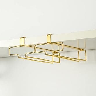 LINFIDITE Gold Under Cabinet Wine Glass Holder, 2 Pack, Space Saving, Easy Installation, Anti-Skid, Compact Design, Sturdy Materials, Affordable Gift