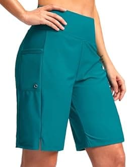 G Gradual Women's 9" Long Swim Board Shorts with Pockets High Waisted Knee Length Beach Swimming Shorts for Women with Liner