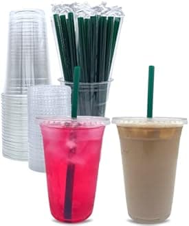 Aatriet [50 Sets] 20 oz Clear Plastic Cups with Lids and Straws, Disposable Party Cups for Cold Drinks, Iced Coffee, Iced Tea, Smoothies