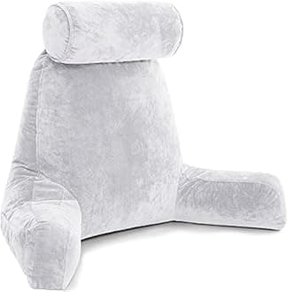 Husband Pillow XXL – Reading Pillow Bed Chair with Arms & Back Support – Light Grey - Back Pillow for Beds Sitting Up – Bed Rest Arm Pillow – Comfy Reading Pillow for Adults