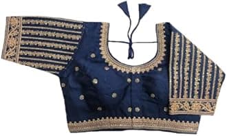 Pujia Mills Women's Readymade Blouse Embroidery Multi Coding Gold Thread Indian Ethnic Designer Stitched Readymade Saree Half Sleeve Blouse for Women for Saree Lehenga Choli