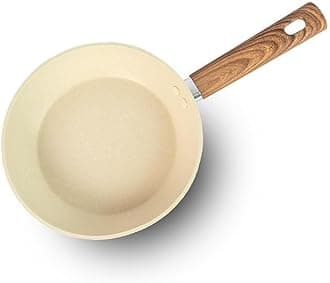 Non Stick Egg Frying pan with Blocks Granite Fry pan for Cooking with Wooden Handle uttapam Frying pan Egg Omelette pan Round with Detachable Handle (Kadhai pan 24CM)