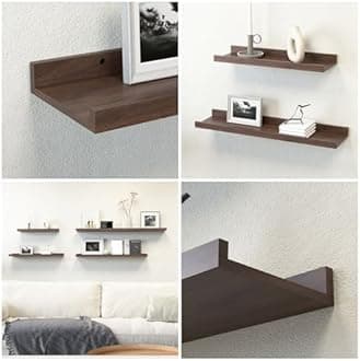Boswillon Floating Shelves Set of 2, Farmhouse Wall Shelves with Lip, Display Picture Ledge Shelf for Bedroom, Living Room, Bathroom, Kitchen - Walnut