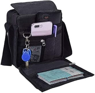 Mens Multifunction Canvas Crossbody Shoulder Bag Outdoor Travel Small Satchel Bag,Multi-Pocket Purse Handbag Organizer Bag,Black