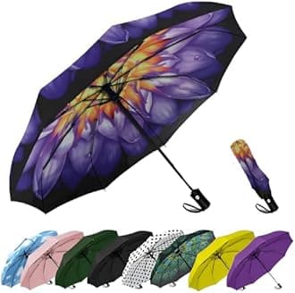 SIEPASA Travel Umbrella Compact Windproof Automatic Folding Umbrella Portable Umbrella for Women Men Teens Small Size (Water Lily)