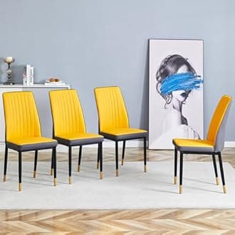 RDUEEI Modern Metal Dining Chairs Set of 6,Dining Room Chair Set of 6 with PU Leather and Chrome Leg High Back, Sillas para Comedor Set de 6 for Dining Room, Kitchen, Living Room(Orange-6)