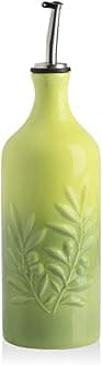 Ceramic Olive Oil Dispenser Bottle, 20 Oz Relief Opaque Oil Cruet Protects Oil To Reduce Oxidation, Storage Oil, Vinegar, Soy Sauce, Coffee Syrup, Liquids, Pack of 1 (Gradient Green)