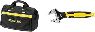 STANLEY Tool Bag 30 x 25 x 13 cm in Resistant 600 x 600 Denier with 8 Interior 2 Exterior Pockets & MAXSTEEL Adjustable Wrench 30 x 200 mm Protective Phosphate Finish and Ergonomic