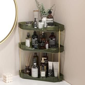 Lifewit Perfume Organiser, Bathroom Countertop Storage, Plastic Makeup Skincare Organiser, Vanity Trays Counter Shelf, Corner Shower Caddy, Corner Storage in Dresser, Bedroom, Kitchen, 3-Tier, Green