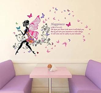 Decal O Decal Vinyl ' Blue Self Adhesive Butterfly With Motivational Quotes ' Wall Stickers (Pack Of 2, Happiness Is Like A Butterfly Quotes), 90 cms