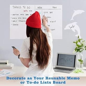 White Board Wall Sticker Removable Self Adheisve White Borad Wallpaper with Marker for Home School Office College (24x100 Inch)