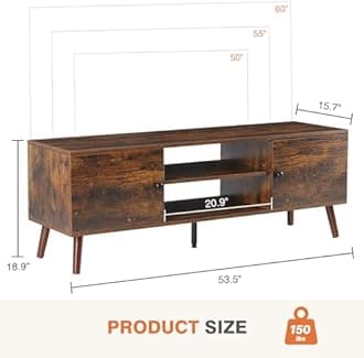 Sweetcrispy TV Stand for 55 60 inch TV, Modern Mid Century Entertainment Center with Storage, Media Console Table 2 Cabinet, Soft Hinge, Handle Door, Wooden Living Room, Office Furniture, Rustic Brown