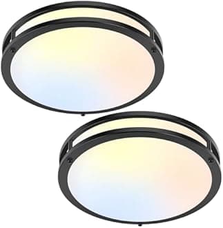 2-Pack 12 Inch Flush Mount Light Fixtures, 36W 3600lm Super Bright LED Ceiling Lights for Kitchen, Dimmable LED Lights 2700K-6500K 5 Color Temperatures, Modern Black Lighting for Bedroom Bathroom