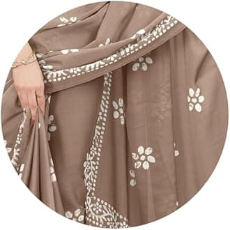 MIRCHI FASHION Women's Latest Chiffon Batik Printed Saree with Blouse Piece, Beige, White, One size, Beige, White, One Size