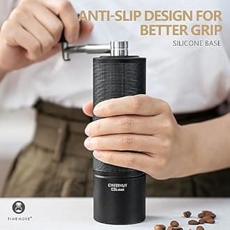 Manual Coffee Grinder Chestnut C3s Max, Larger Capacity, All-Metal Coffee Grinder, Folding Handle, Stainless Steel S2C Conical Burr, Adjustable Grind Setting -Black